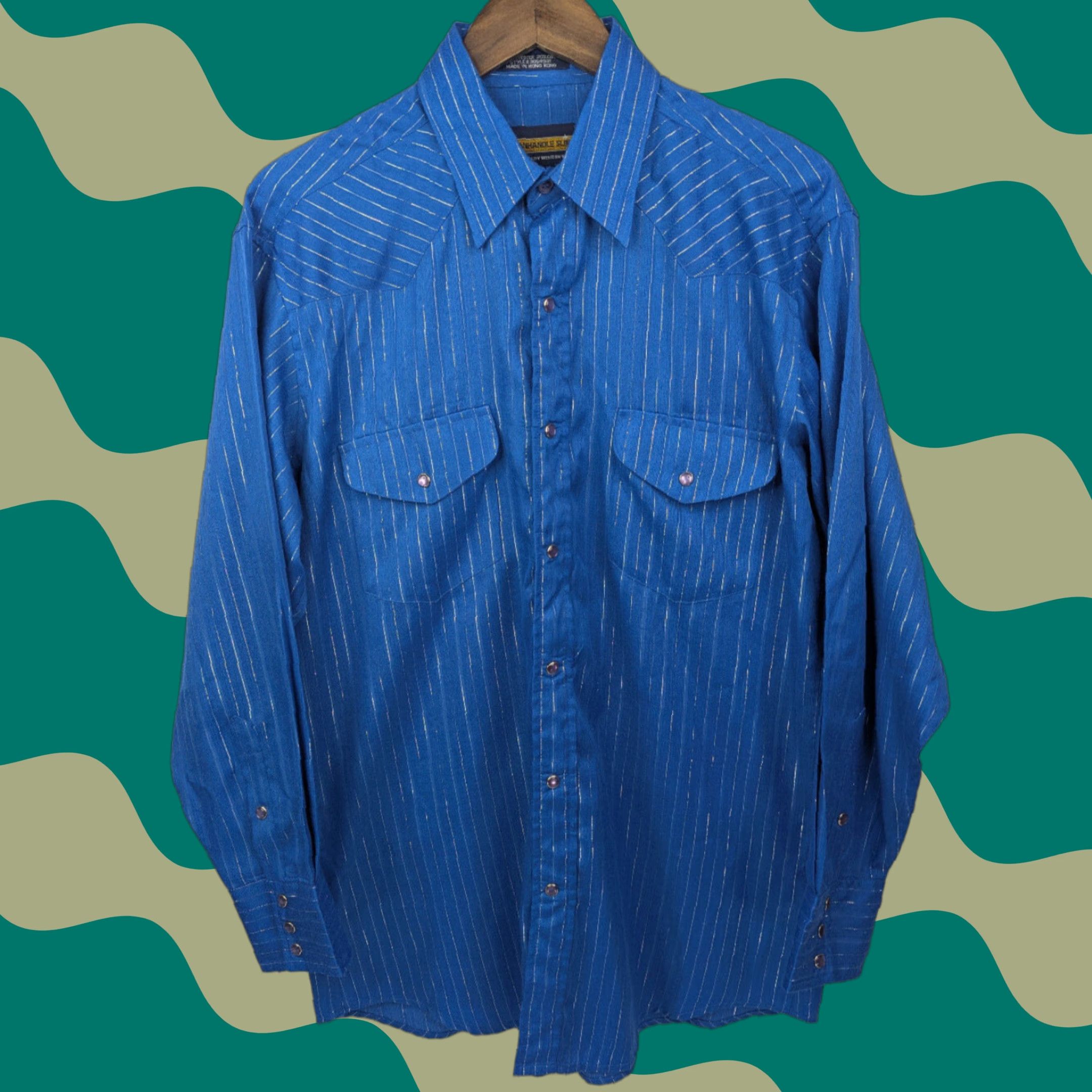 Vintage Vintage Panhandle Slim Western Shirt 16-34 Blue Striped Cowboy Button-Up Long Sleeve Snap Front Collared Mens 16 Blue Size US L / EU 52-54 / 3 - 1 Thumbnail