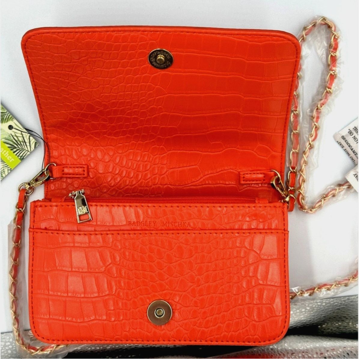 Badgley Mischka Badgley Mischka Croco Crossbody with Logo Plate - Orange Size ONE SIZE - 6 Thumbnail
