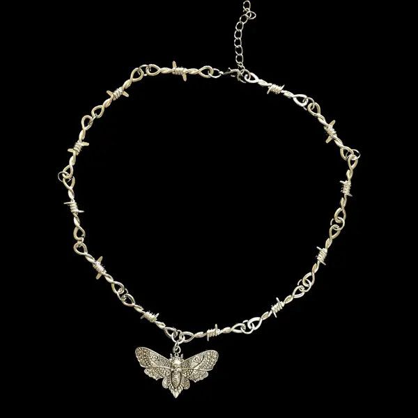 VIBE Chrome Necklace Spike Post Barb Wire Punk Butterfly Chain Size ONE SIZE - 8 Thumbnail