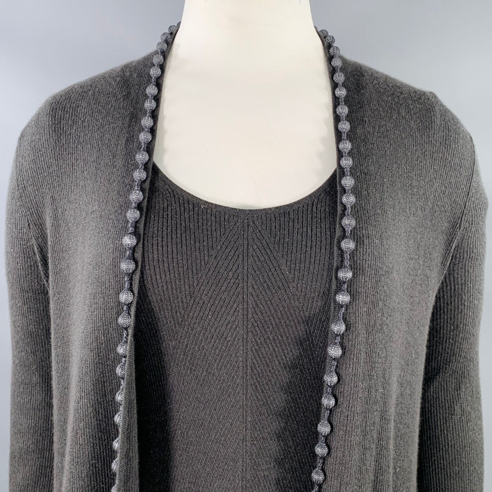 Tse Grey Slate Cashmere Rib Knit Open Front Cardigan Dress Set Size L / US 10 / IT 46 - 2 Thumbnail