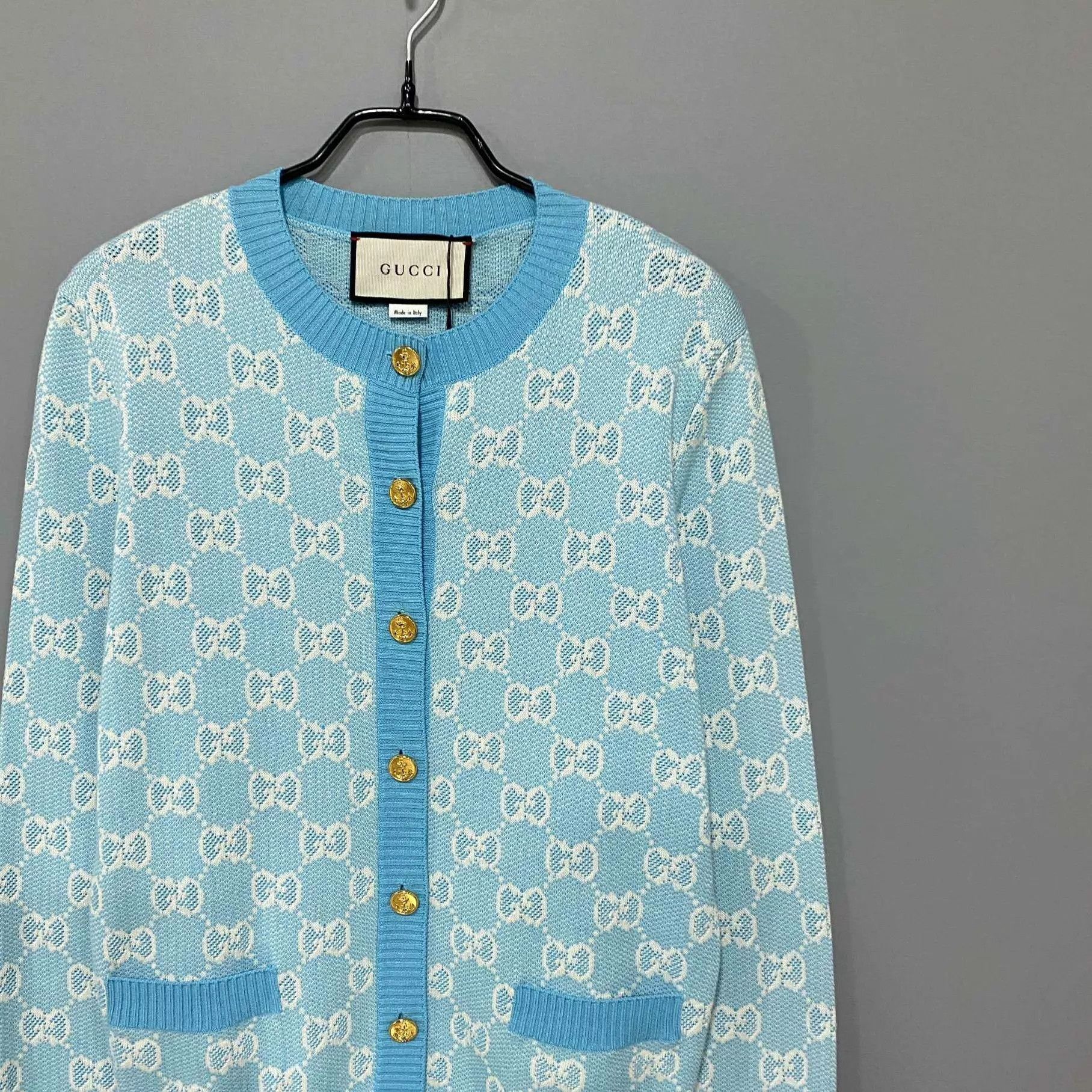 Gucci GUCCI sky blue gold button cardigan S Size S / US 4 / IT 40 - 2 Thumbnail
