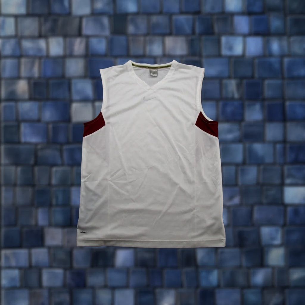 Nike VINTAGE Nike Fit White Burgundy Tank Top Men's L T-Shirt Athletic Short Sleeve White/Red Size US L / EU 52-54 / 3 - 1 Thumbnail
