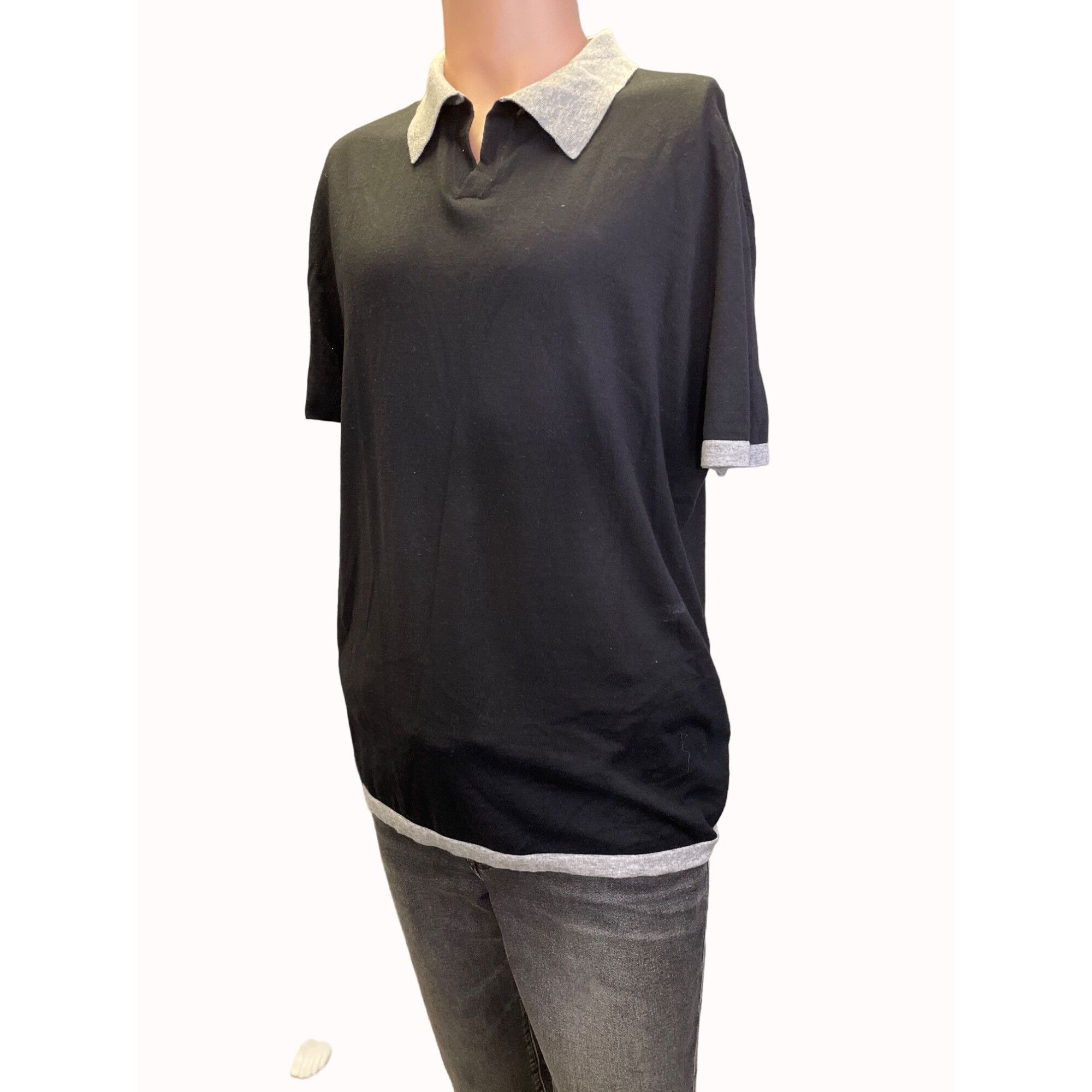 Autumn Cashmere Autumn Cashmere Mens Polo Shirt Black Gray Italian Yarn Size Size US L / EU 52-54 / 3 - 3 Thumbnail