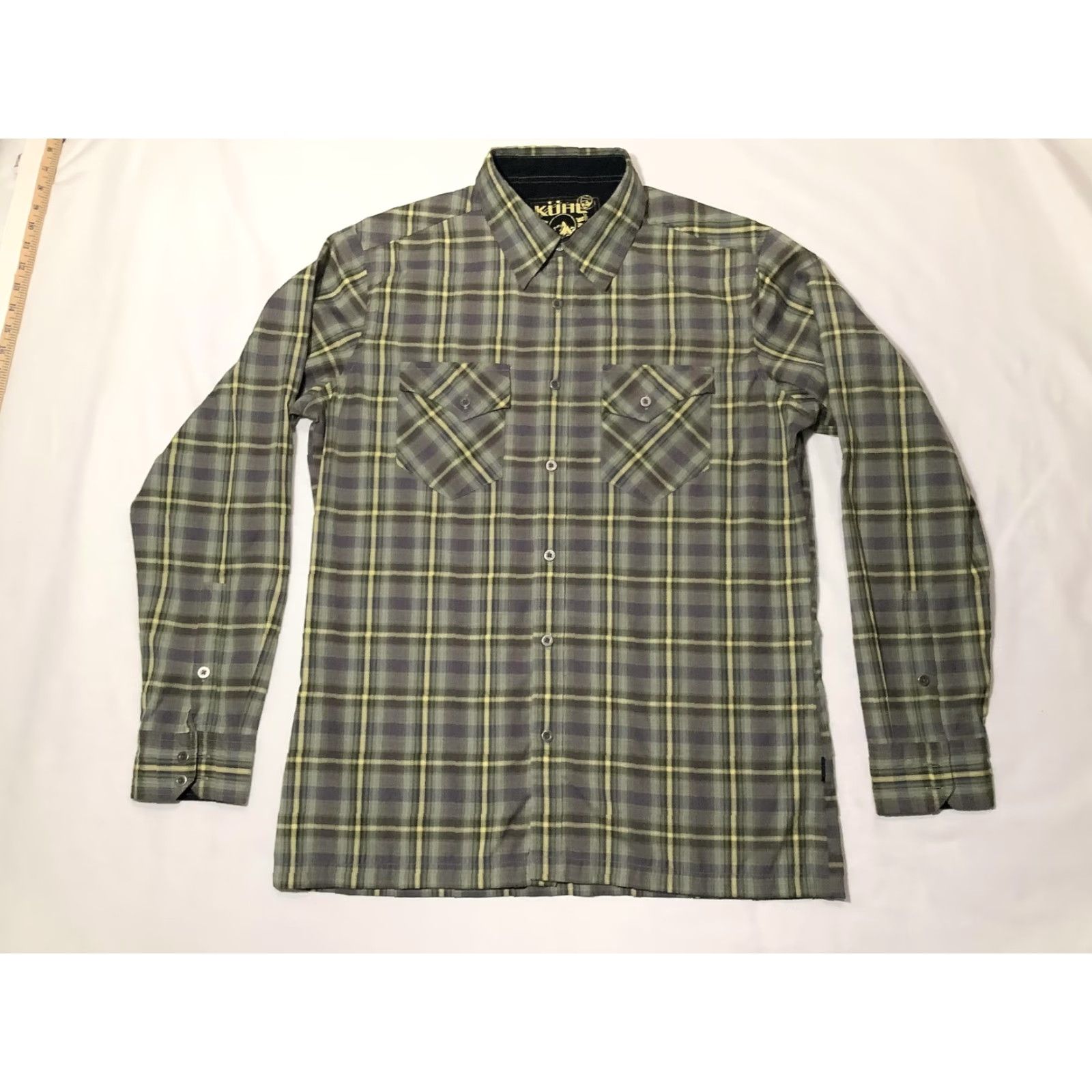 Vintage KÜHL Shirt Mens Medium Green Gray Plaid Long Sleeve Button Front Pockets Casual Size US M / EU 48-50 / 2 - 2 Thumbnail