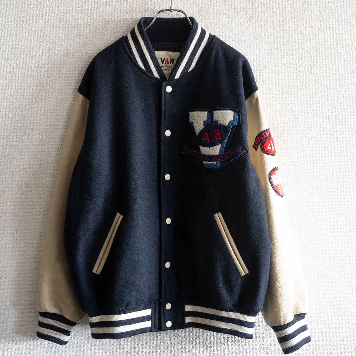 Vintage VAN JAC Leather sleeve varsity jacket Size L Size US L / EU 52-54 / 3 - 1 Thumbnail