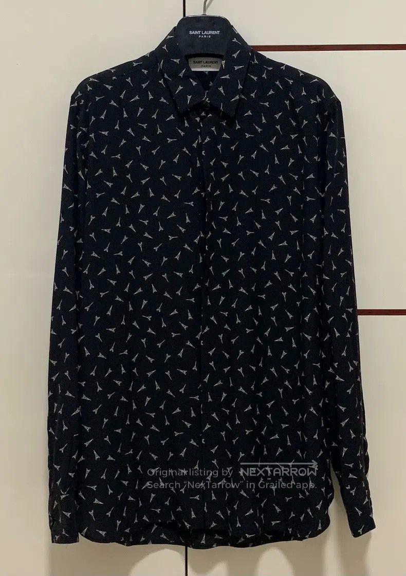 Saint Laurent Paris size 41 Mulberry Silk Eiffel Tower Shi
