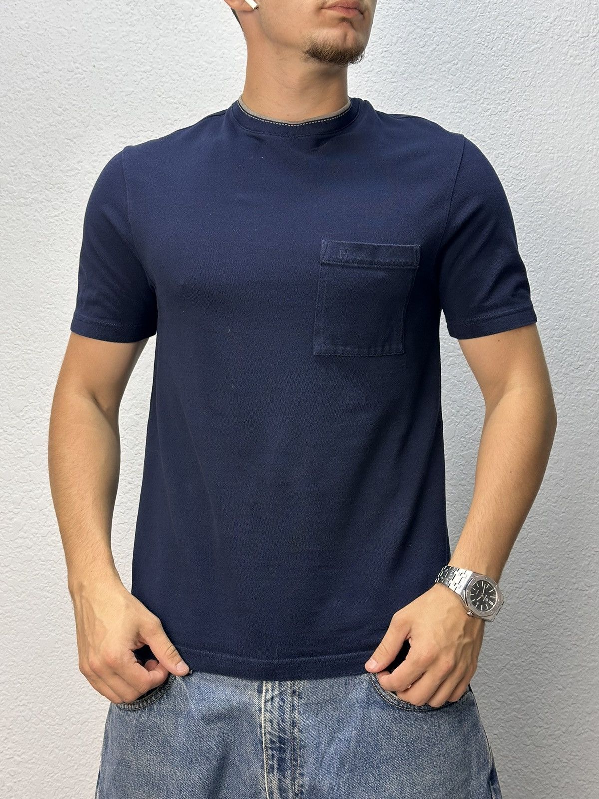 Hermes Hermes Paris Embroidered H Logo Cotton Pique Pocket Shirt Size US S / EU 44-46 / 1 - 15 Thumbnail