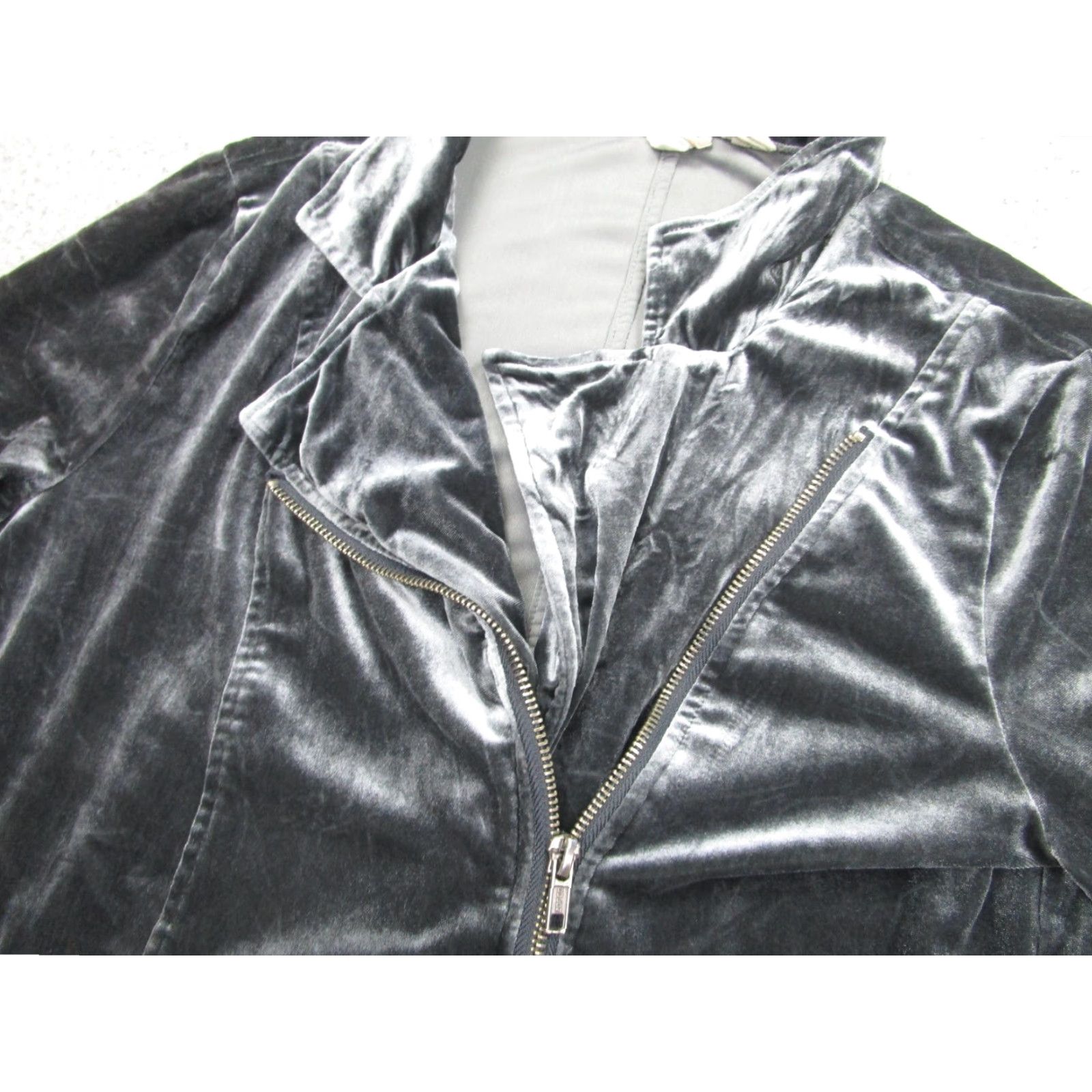 Velvet Mudd Jacket Womens Medium Gray Velvet Moto Asym Zip Front y2k Goth fairy grunge Size M / US 6-8 / IT 42-44 - 5 Thumbnail