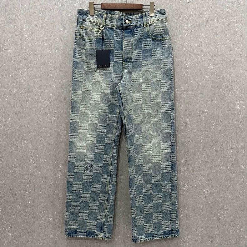 Louis Vuitton Louis Vuitton Faye Tung Light Blue Checkerboard Jeans Size US 31 - 1 Thumbnail