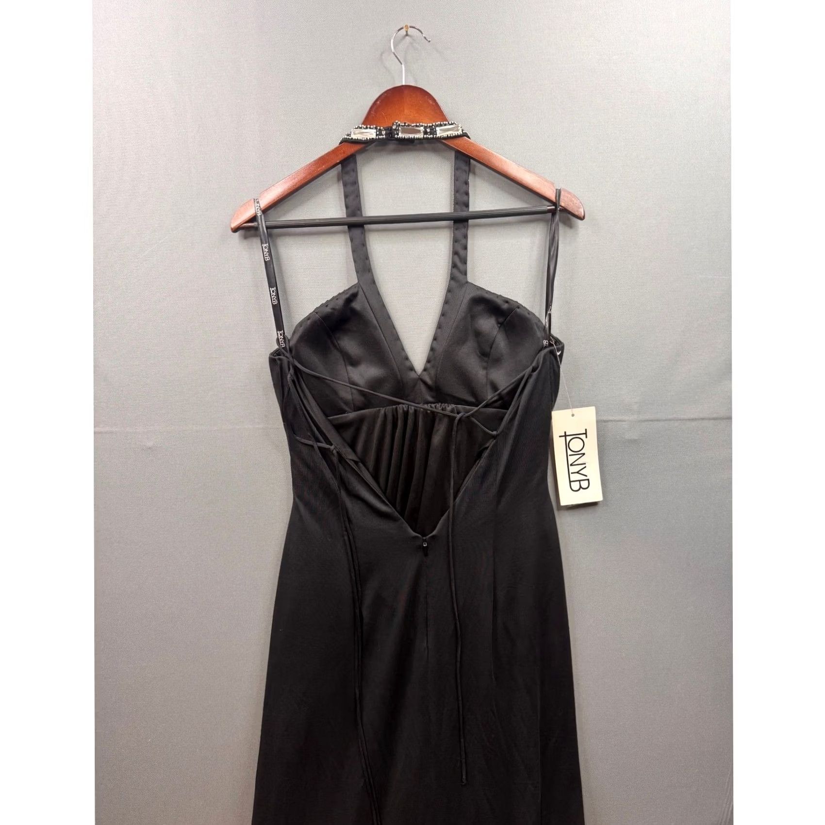 Vintage VINTAGE Tony B Black Halter Gown Rhinestone V-Neck Formal Dress Womens Size 8 Size M / US 6-8 / IT 42-44 - 5 Thumbnail