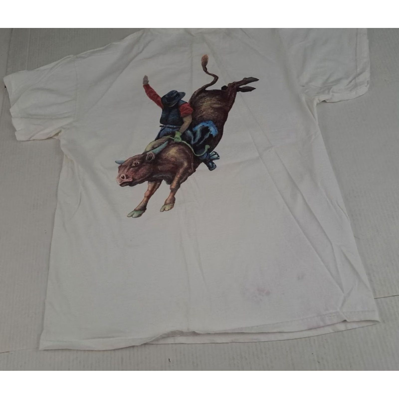 Delta VINTAGE Delta T-Shirt Bull Durham Bulldogger Bull Wrestler Crew Neck Short Sleeve Men L White Canvas Cotton Rodeo 1990s Logo Casual Shirt Size US L / EU 52-54 / 3 - 8 Thumbnail
