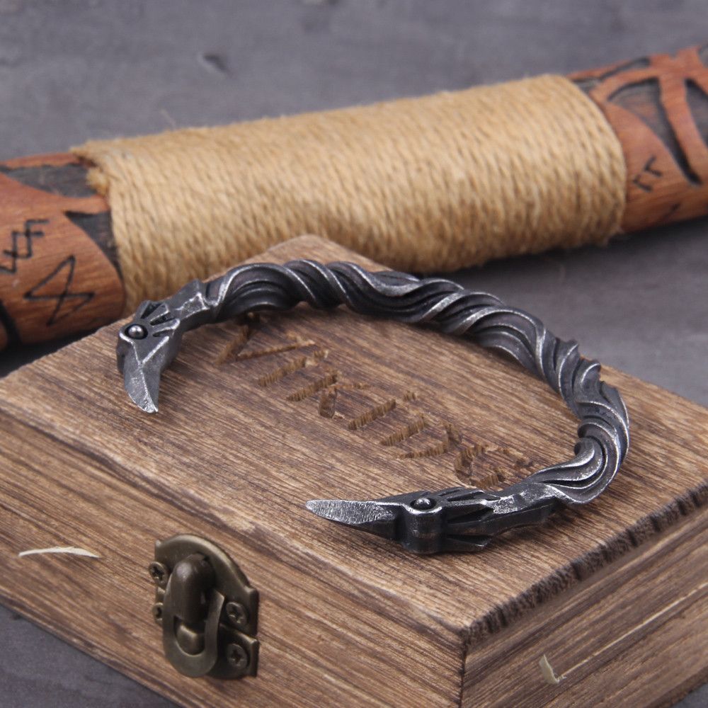 Vintage Steel Nordic Viking Norse Raven Wristband Cuff Bracelets Size ONE SIZE - 6 Thumbnail