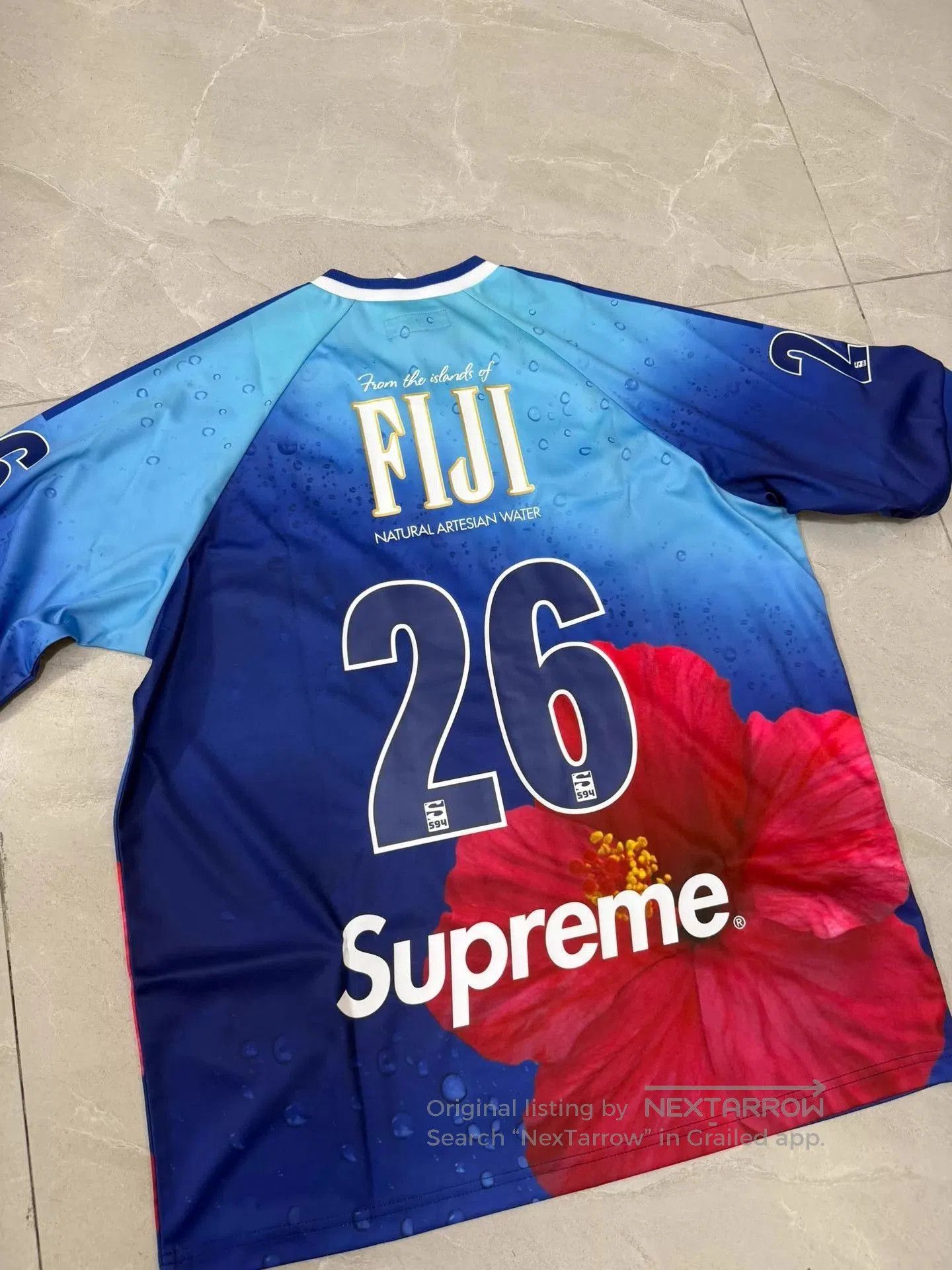 Supreme Blue Fiji Hibiscus Print Short Sleeve Jersey. Size US M / EU 48-50 / 2 - 5 Thumbnail