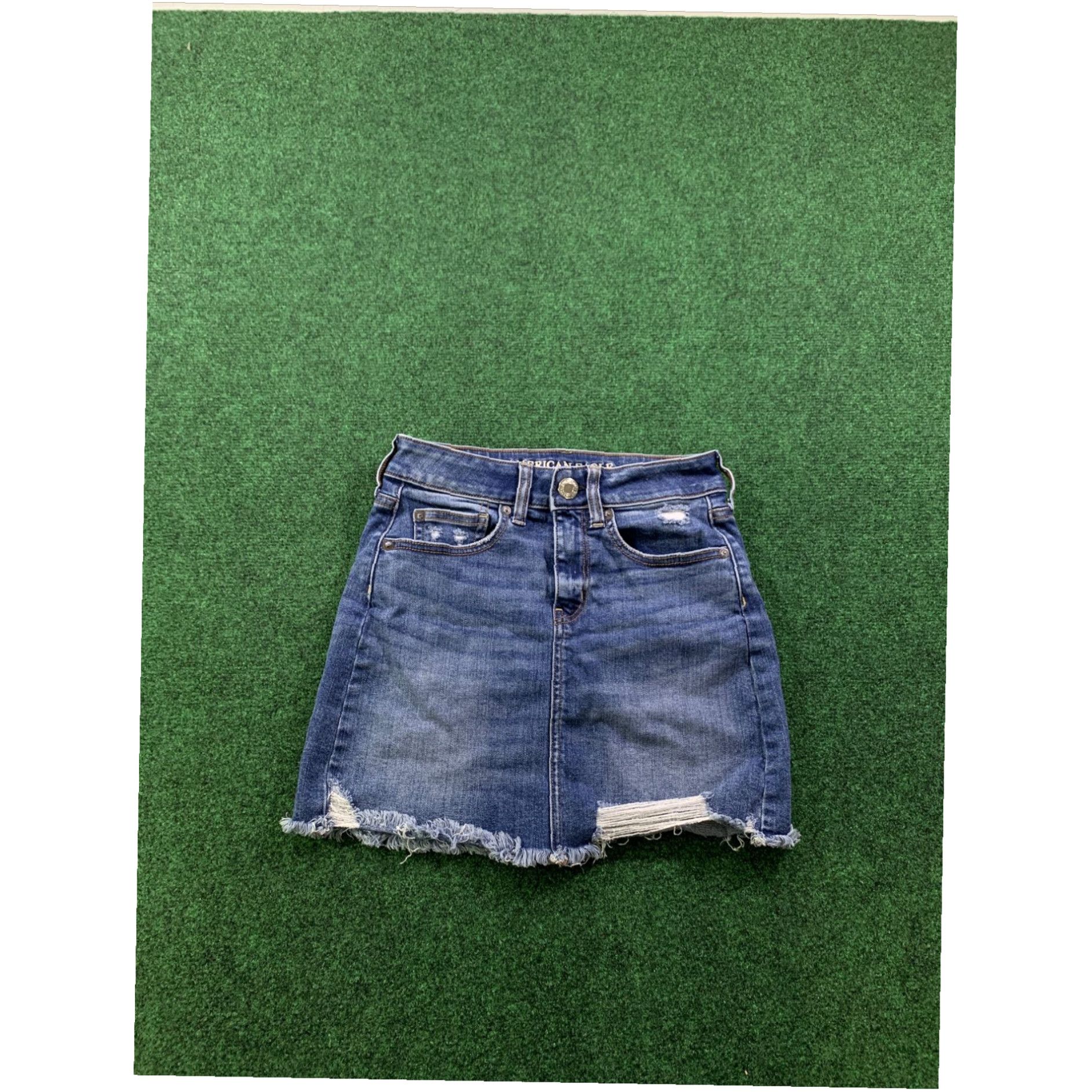 American Eagle Outfitters American Eagle Jean Skirt Size 0 Super Stretch X Hem Blue Size 25" / US 0 / IT 36 - 1 Thumbnail
