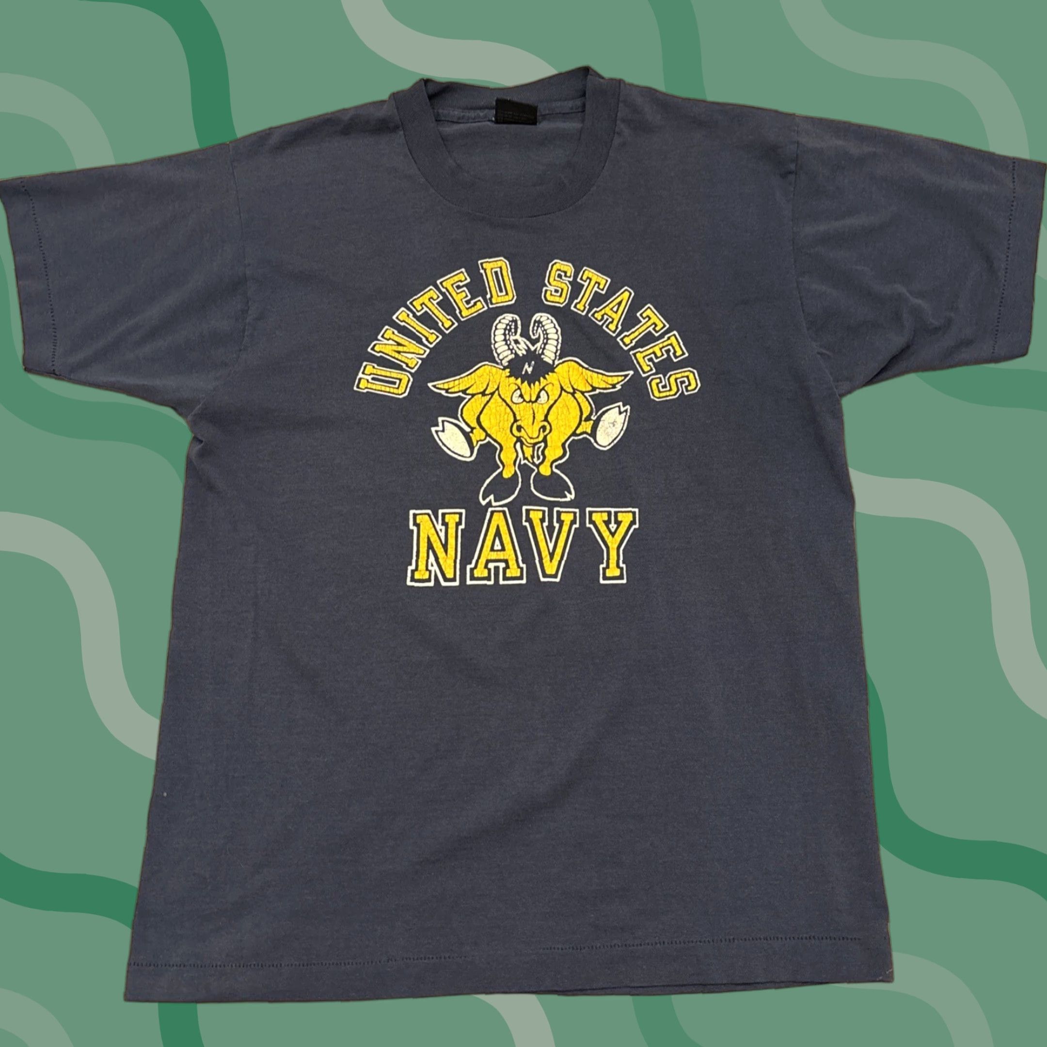 Vintage VINTAGE United States Navy Spell Out Bill The Goat T Shirt Size L Blue Single Stitch Men Shirt Size US L / EU 52-54 / 3 - 1 Thumbnail