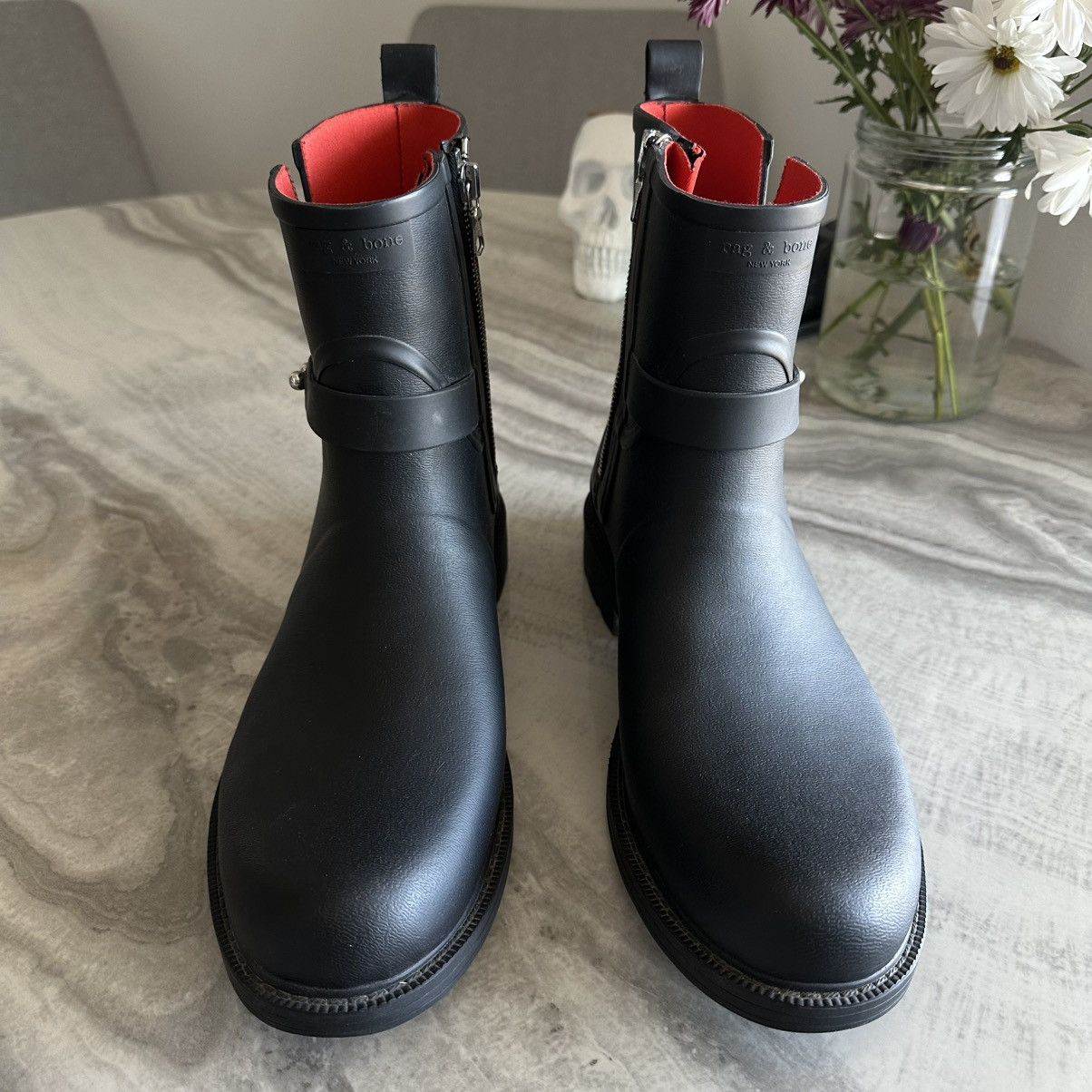 Rag & Bone rag & bone New York Moto Rain Black Rubber Boots Size US 10.5 / IT 40.5 - 4 Thumbnail