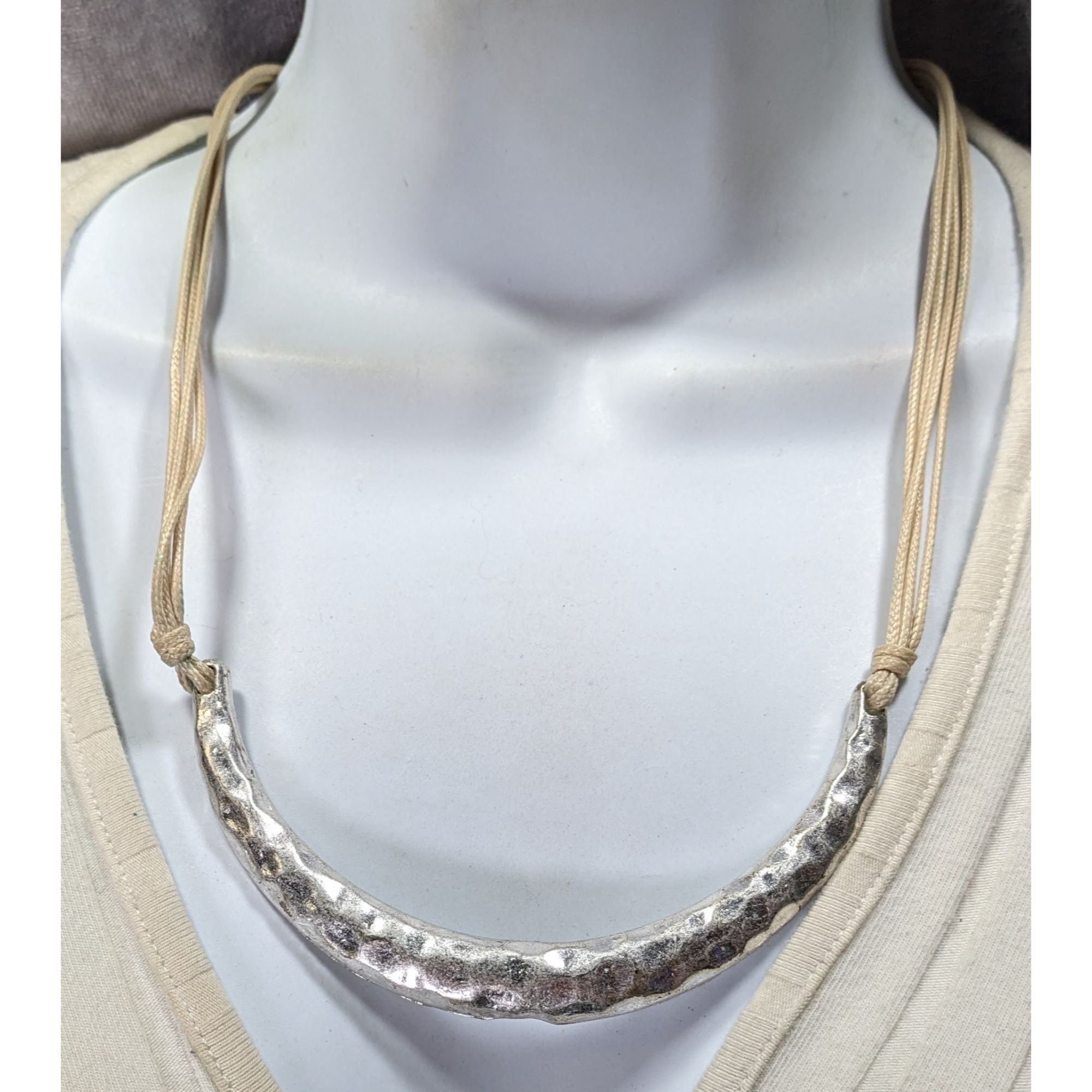 Other Brutalist Hammered Crescent Necklace With Adjustable Cord & Size ONE SIZE - 2 Thumbnail