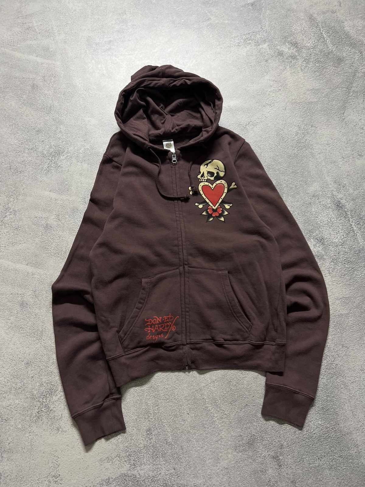 Ed Hardy Vintage Y2k Brown🤎 Ed Hardy Designs Skull Love Zip Hoode 00s Size L / US 10 / IT 46 - 7 Thumbnail