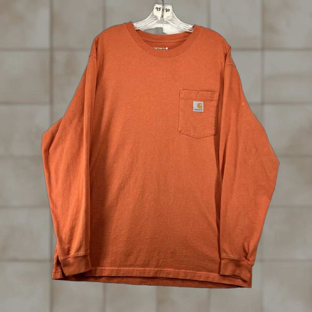 Carhartt Carhartt T-Shirt Mens XL Long Sleeve Crew Neck Orange - Cotton Polyester Heavyweight Relaxed Fit Solid Logo All Seasons Outdoor 2020s Size US XL / EU 56 / 4 - 1 Thumbnail