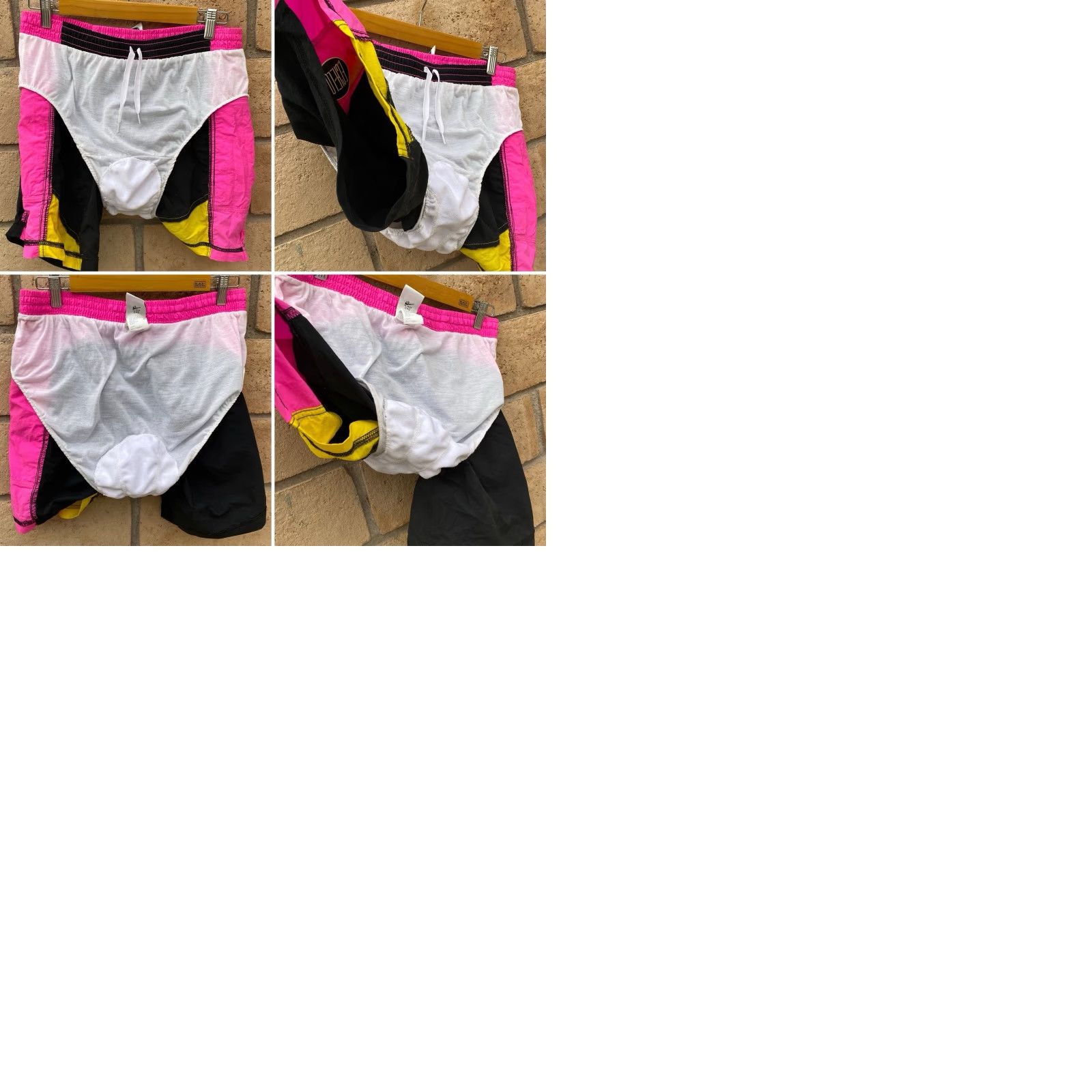 Nike VINTAGE Nike Echelon Men’s Nylon Shorts Ball Black Pink Yellow Geometric Logo Drawstring Pockets 1980s 1990s Cycling Mens L Size US 33 - 12 Thumbnail