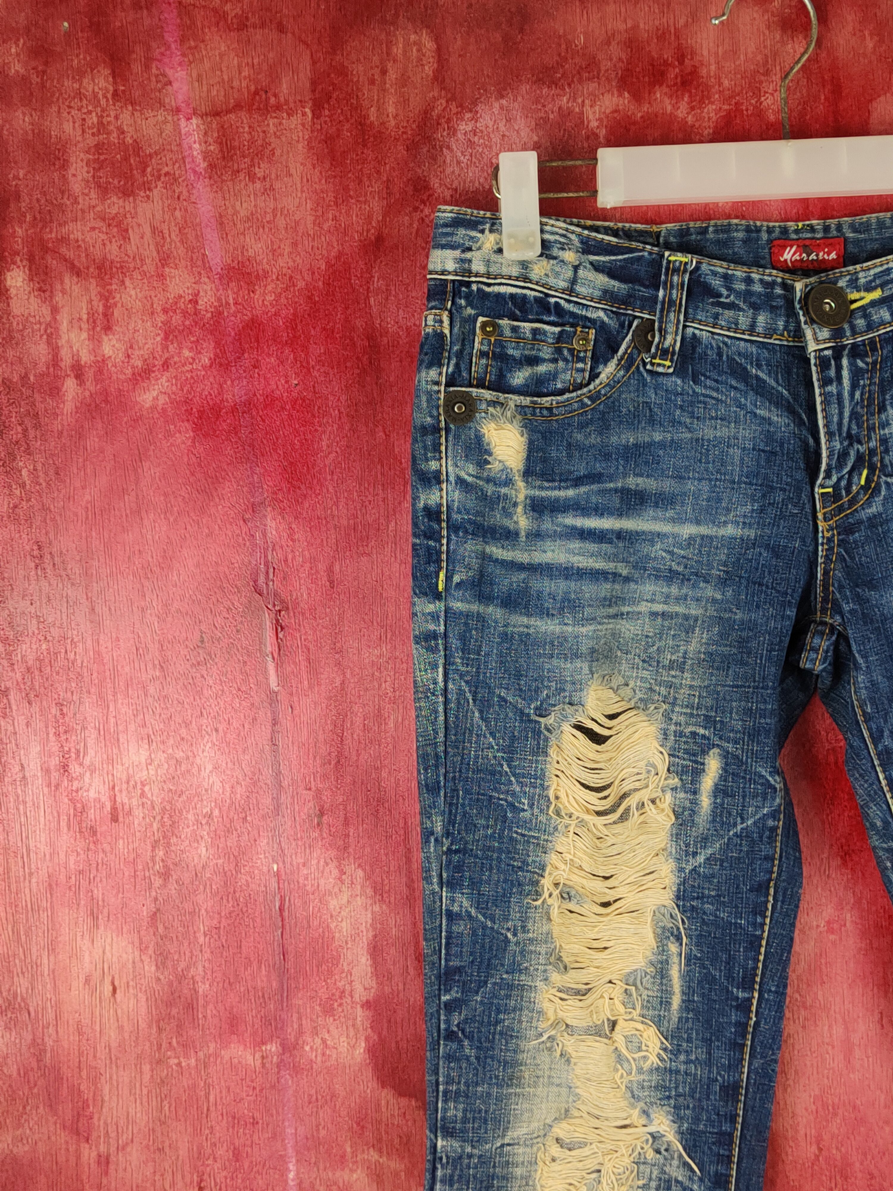 Japanese Brand DL Maraxia Blue bootcut Distressed ripped faded Denim #S1535 Size 27" / US 4 / IT 40 - 3 Thumbnail