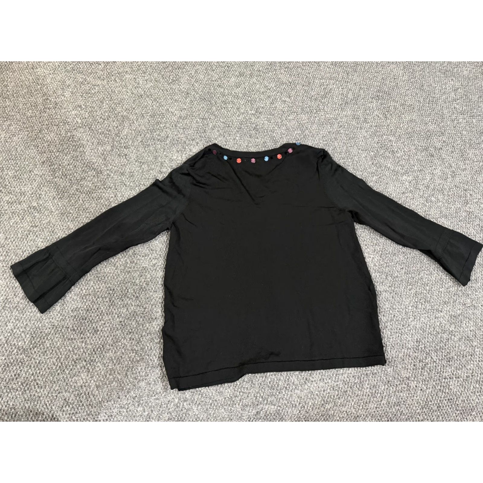 Coldwater Creek Coldwater Creek Cardigan Sweater Womens M Black Beaded Neck Button Front Crew Neck Lightweight Geometric Knit Size M / US 6-8 / IT 42-44 - 7 Thumbnail