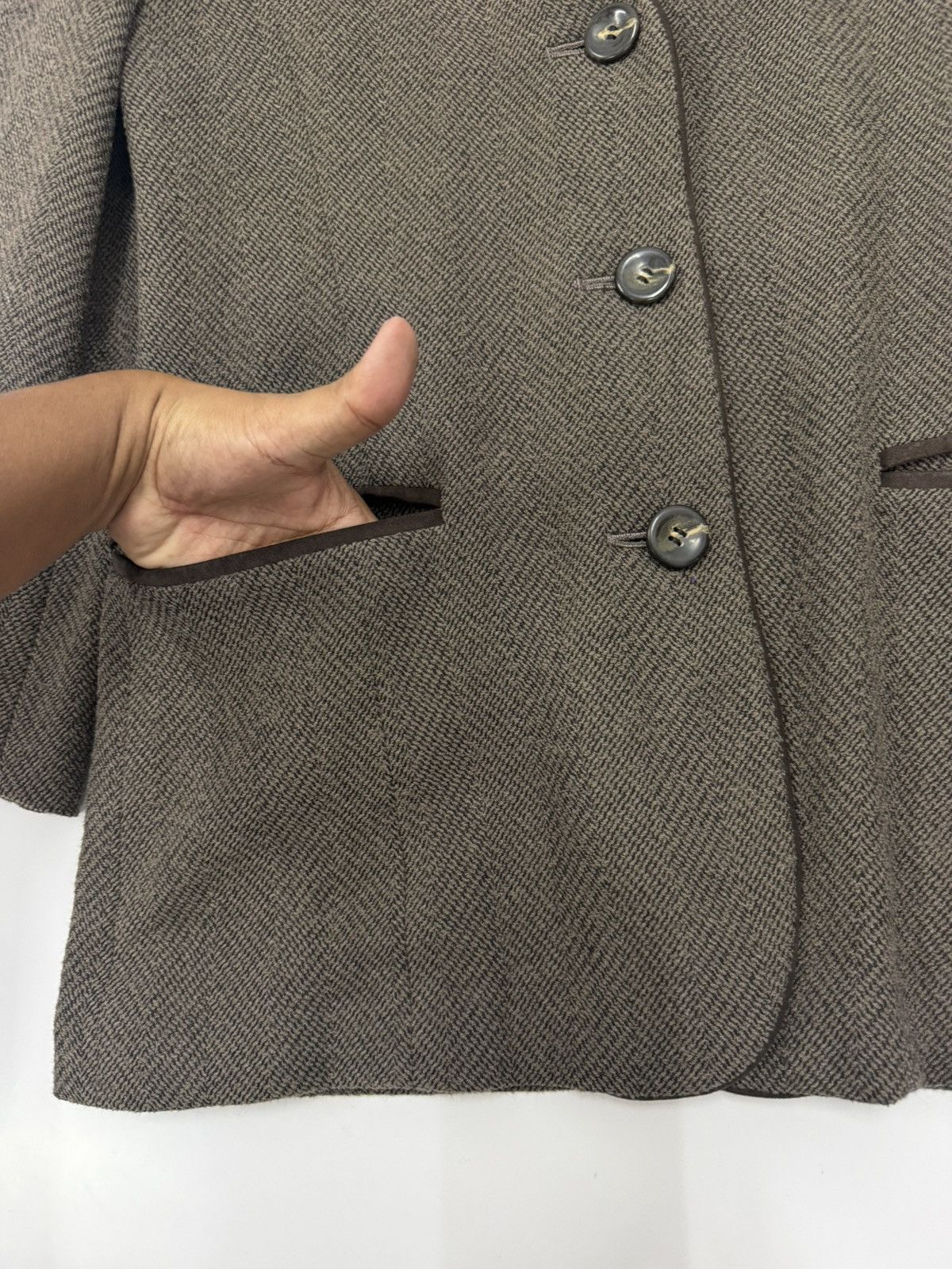 French Connection Christian Aujard Herringbone Collarless Coat Classic France Size M / US 6-8 / IT 42-44 - 5 Thumbnail