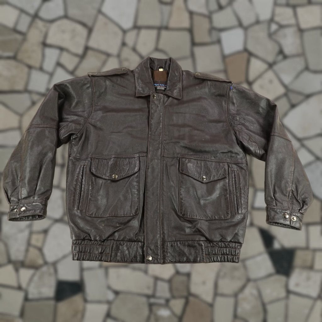 Vintage Flight Suits Ltd Jacket Mens Large Black Real Leather Coat Bomber Zip Up