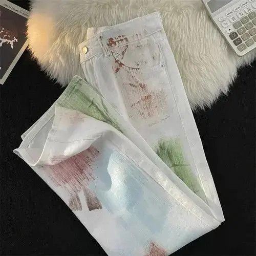 Jean Colorful Graffiti Straight Jeans Size US 32 / EU 48 - 3 Thumbnail