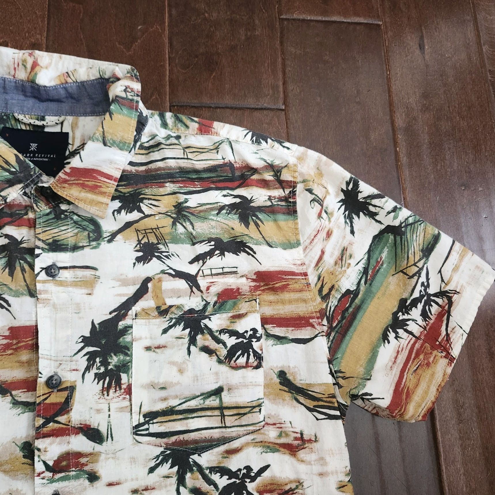 Roark Roark Revival Mens XL Button-Up Short Sleeve Shirt Tropical Palm Print Multicolor Cotton Regular Handcrafted? Size US XL / EU 56 / 4 - 5 Thumbnail