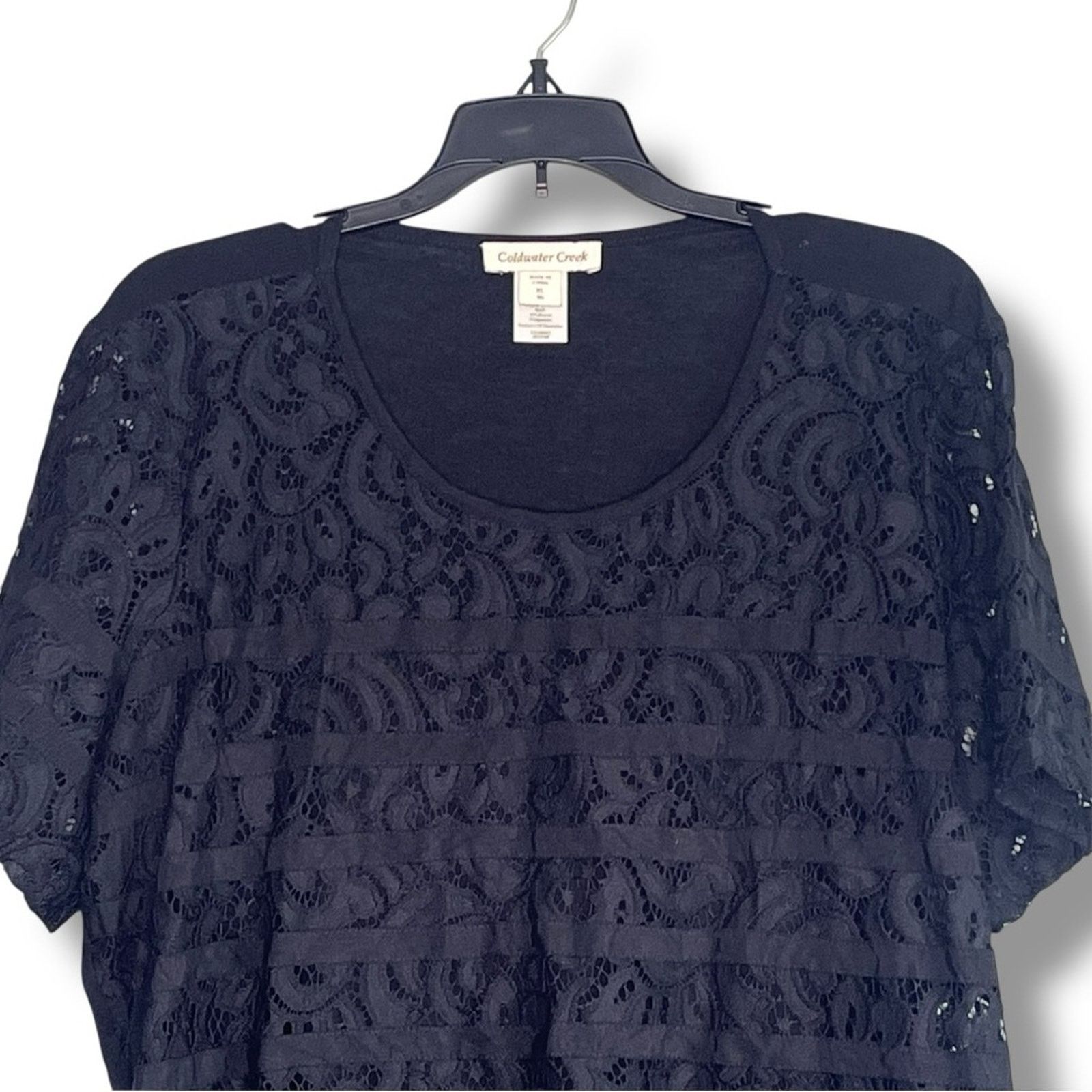 Coldwater Creek Coldwater Creek black lace front blouse women's 16 XL Size XL / US 12-14 / IT 48-50 - 3 Thumbnail