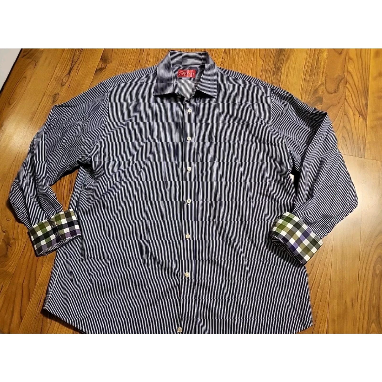 J Brand Rufus Pinstriped Button-Up Shirt LS Flip Cuff 2XL Mens Blue White Multicolor Pinstripe Button-Up Shirt Men Size US XXL / EU 58 / 5 - 3 Thumbnail