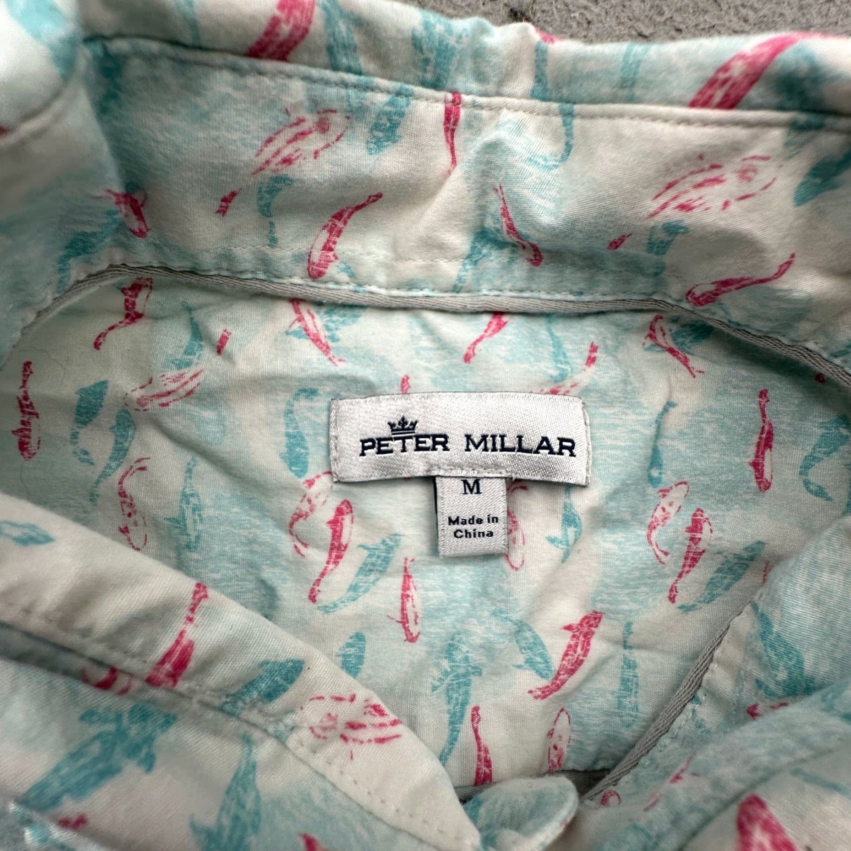 Peter Millar Peter Millar Fish Print Button Shirt Mens Medium Short Sleeve Blue Pink Stretch Size US M / EU 48-50 / 2 - 3 Thumbnail