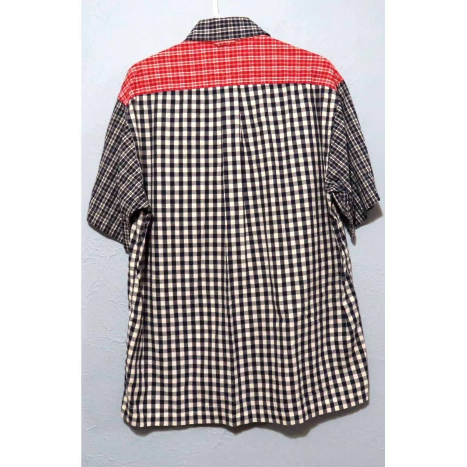 Tommy Hilfiger Tommy Hilfiger Men's Short Sleeve Button-Up Patchwork Gingham Shirt Black Red 90s Multicolor Cotton Regular M Mens Size US 31 - 6 Thumbnail