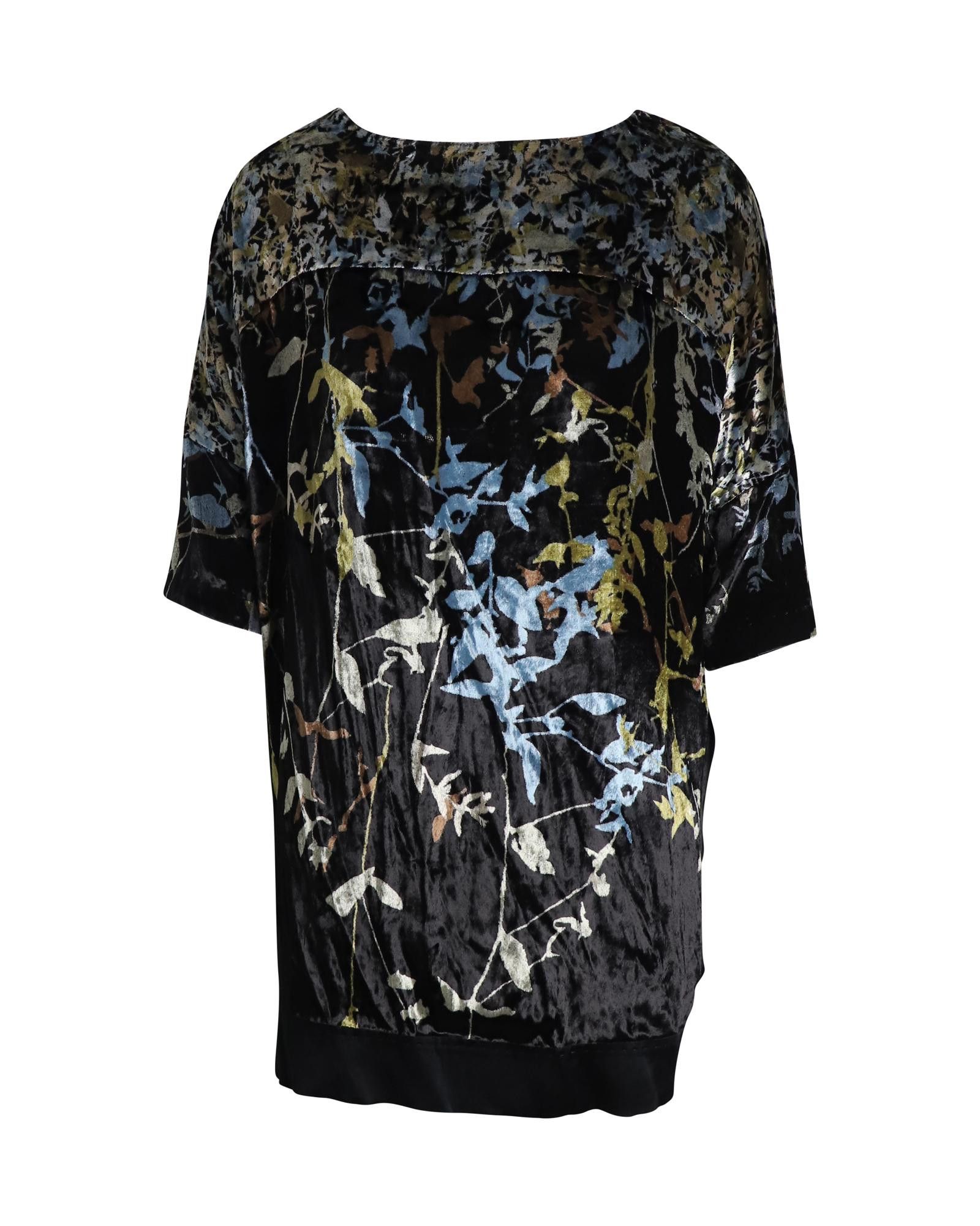 image of Diane Von Furstenberg Printed Black Velvet Mini Dress, Women's (Size XS)