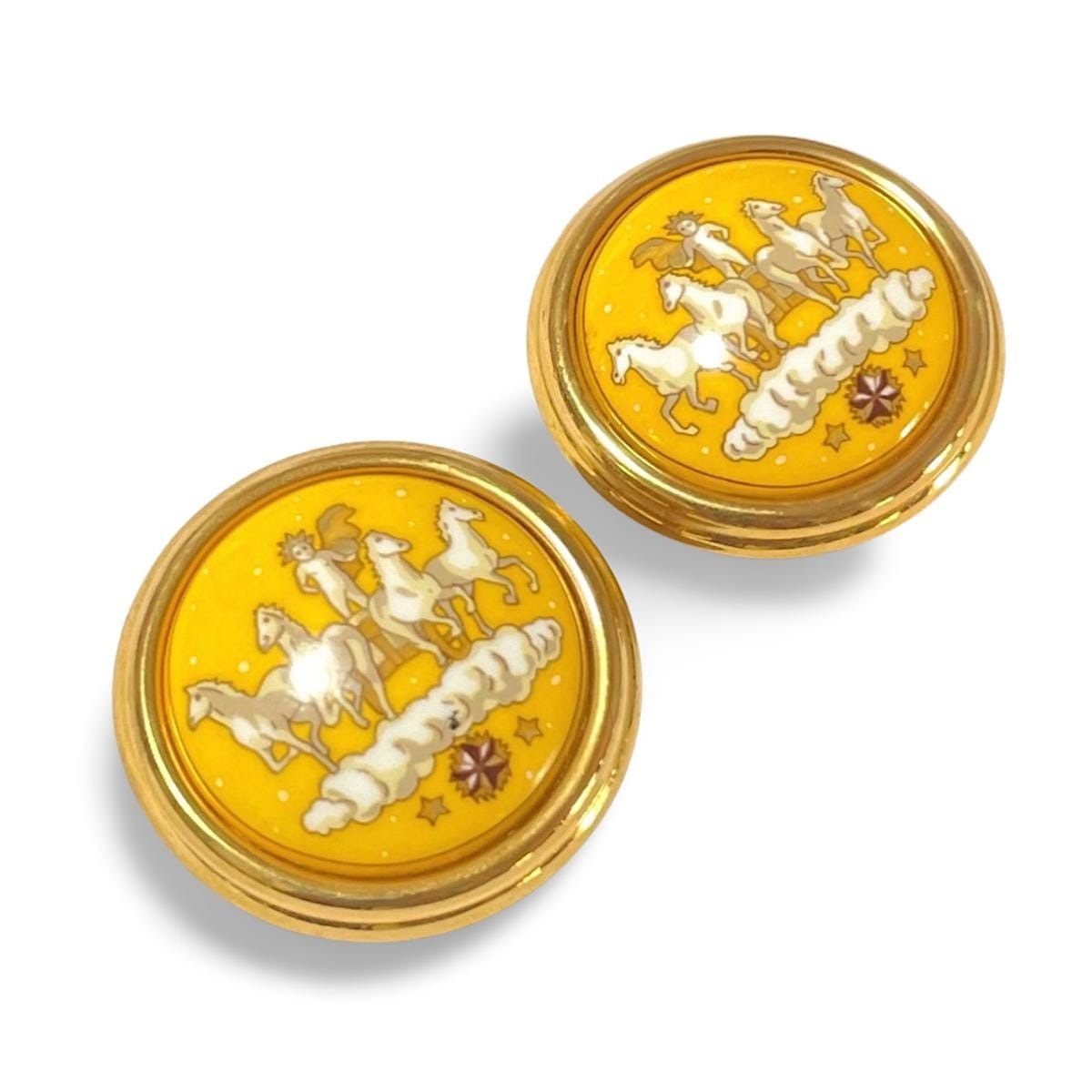 Hermes Vintage Hermes cloisonne enamel golden round earrings Size ONE SIZE - 2 Thumbnail