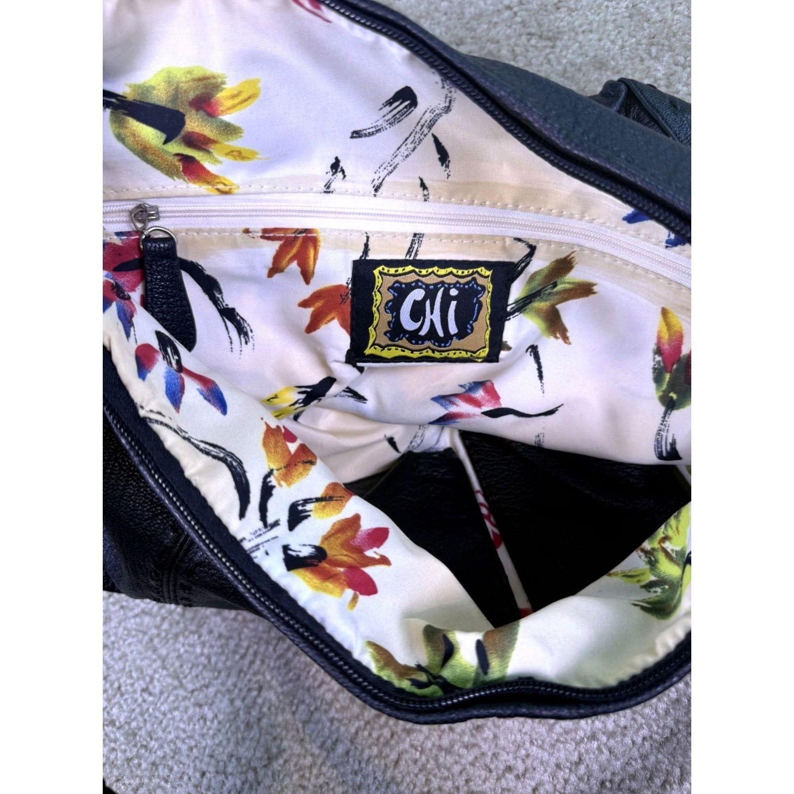 Vintage Chi by Carlos Falchi Shoulder Bag BLACK GENUINE LEATHER HOBO PURSE Women Size ONE SIZE - 6 Thumbnail