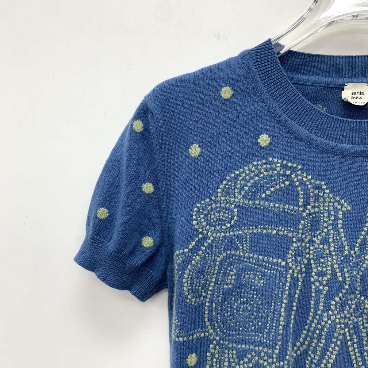 Hermes Hermes Blue Pattern Polka Dot Embroidered Cashmere Knit Size XS / US 0-2 / IT 36-38 - 3 Thumbnail