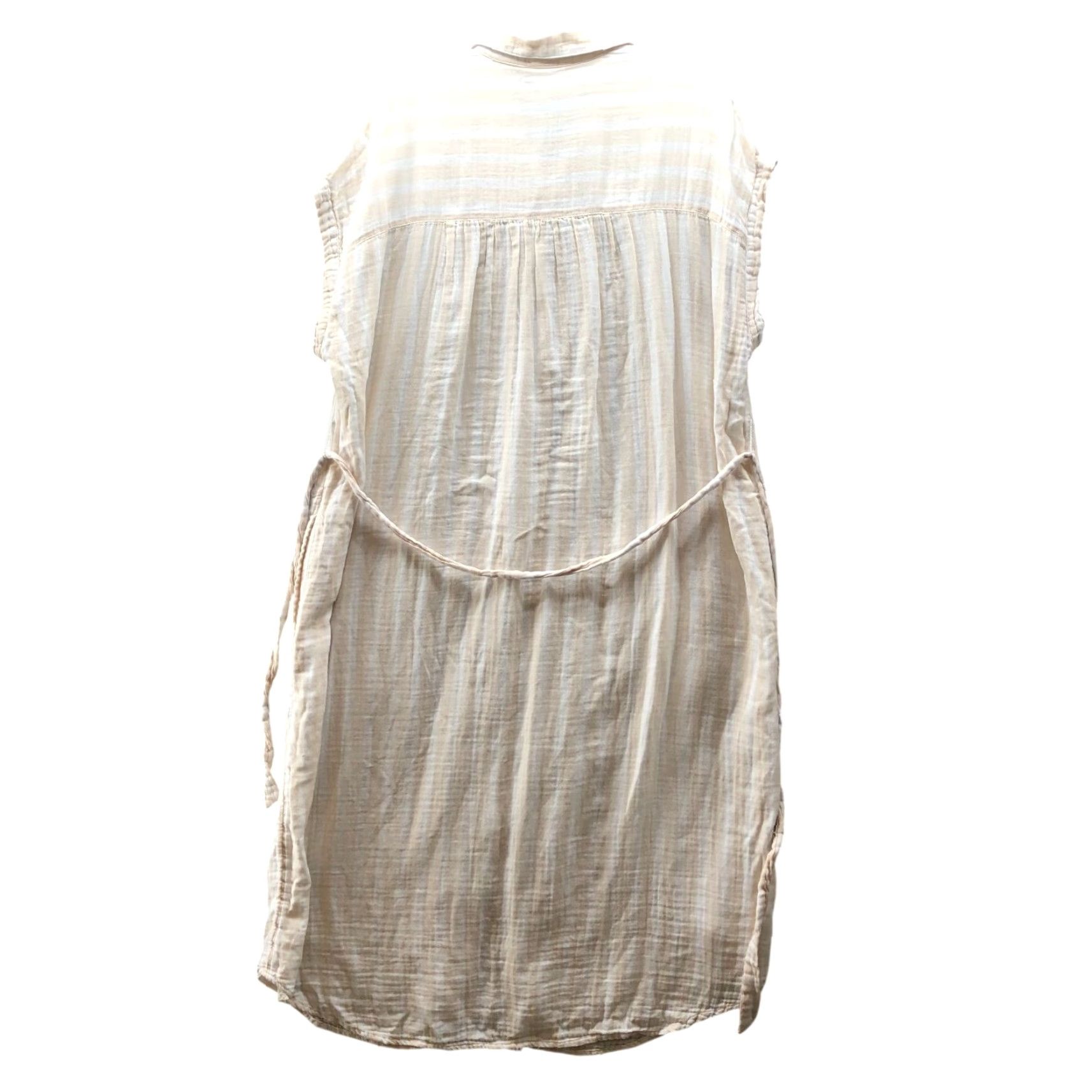 Old Navy Old Navy Shirt Dress XL Short Sleeve Beige White Striped Tie Waist Pockets Linen Midi Casual Casual Womens Size XL / US 12-14 / IT 48-50 - 2 Thumbnail