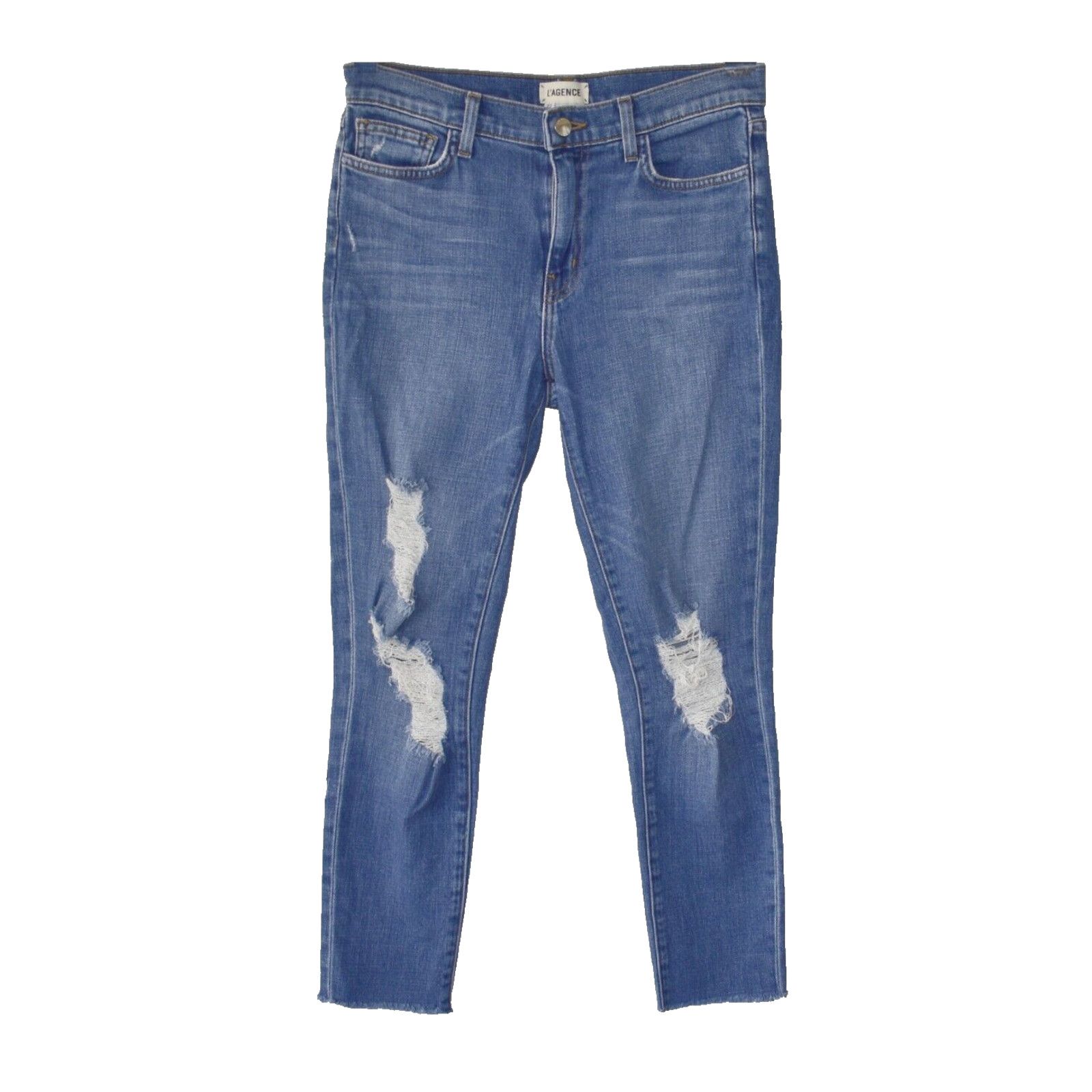 L'AGENCE LAGENCE Marcelle Blue Distressed Slim High Rise Jeans Sz 27 Size 27" / US 4 / IT 40 - 1 Thumbnail