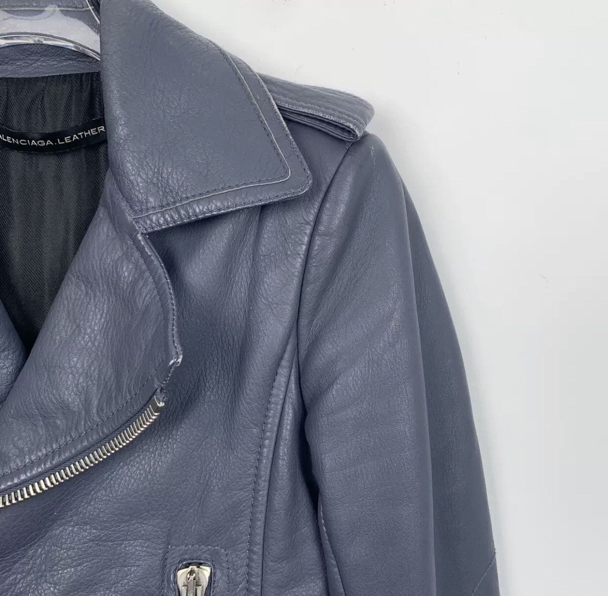 Balenciaga Balenciaga smog blue lapel zipper motorcycle leather jacket Size US S / EU 44-46 / 1 - 3 Thumbnail