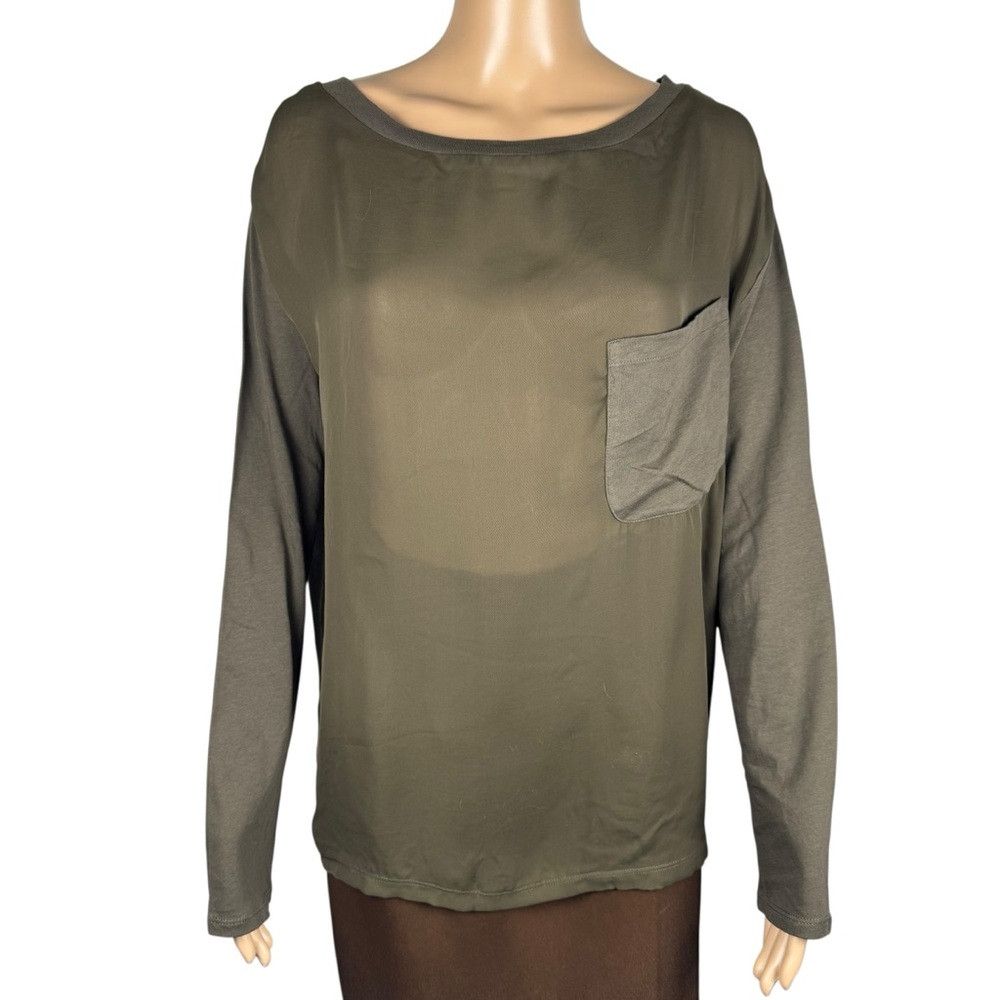Zara NWT New Zara Cotton Blend Long Sleeve Olive Tee Size L Size L / US 10 / IT 46 - 3 Thumbnail