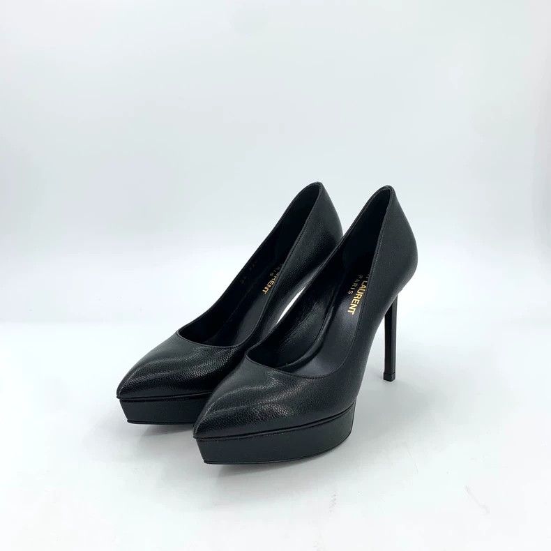 Saint Laurent Paris Saint Laurent Paris Black pointy thick heel leather high h Size US 4 / IT 34 - 1 Thumbnail