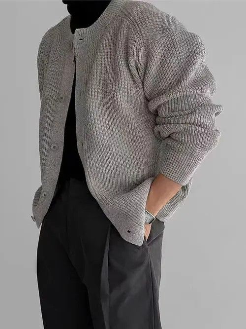 VIBE Vintage Gray L Buttoned Casual Sweater Knit Jacket Size US L / EU 52-54 / 3 - 1 Thumbnail