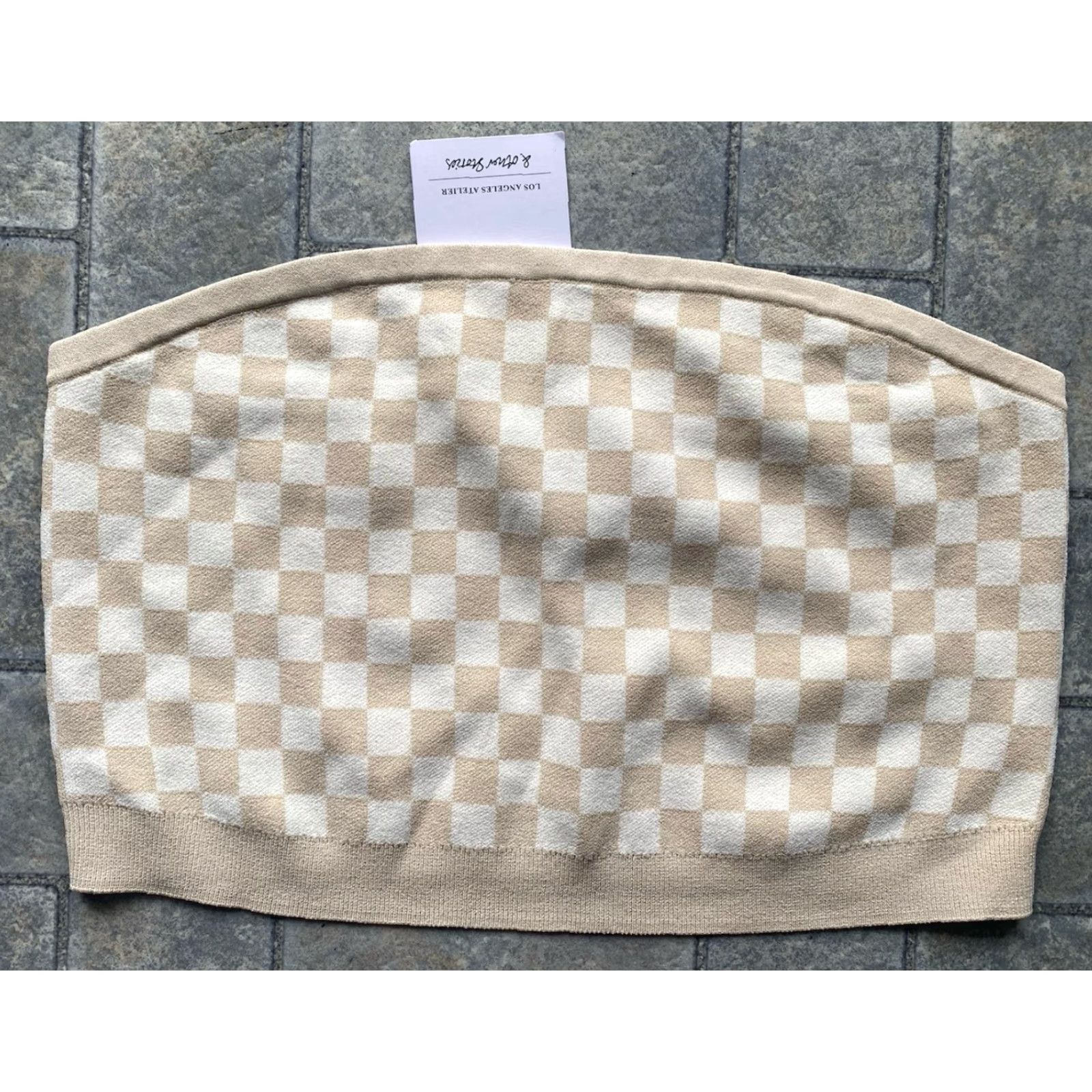 & Other Stories VINTAGE Los Angeles Atelier & Other Stories Checkered Cream Tube Top M Women New With Tags CROPPED Sleeveless Polyester Rayon Stretch EUR M Size M / US 6-8 / IT 42-44 - 2 Thumbnail