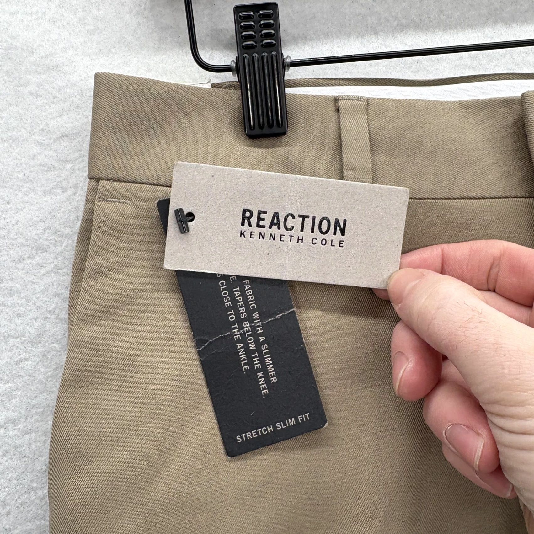 Vintage Kenneth Cole Reaction Dress Pants Mens 30x30 Beige Slim Fit Stretch NWT Business Casual Flat Front Zip Pockets Mens Size US 30 / EU 46 - 3 Thumbnail