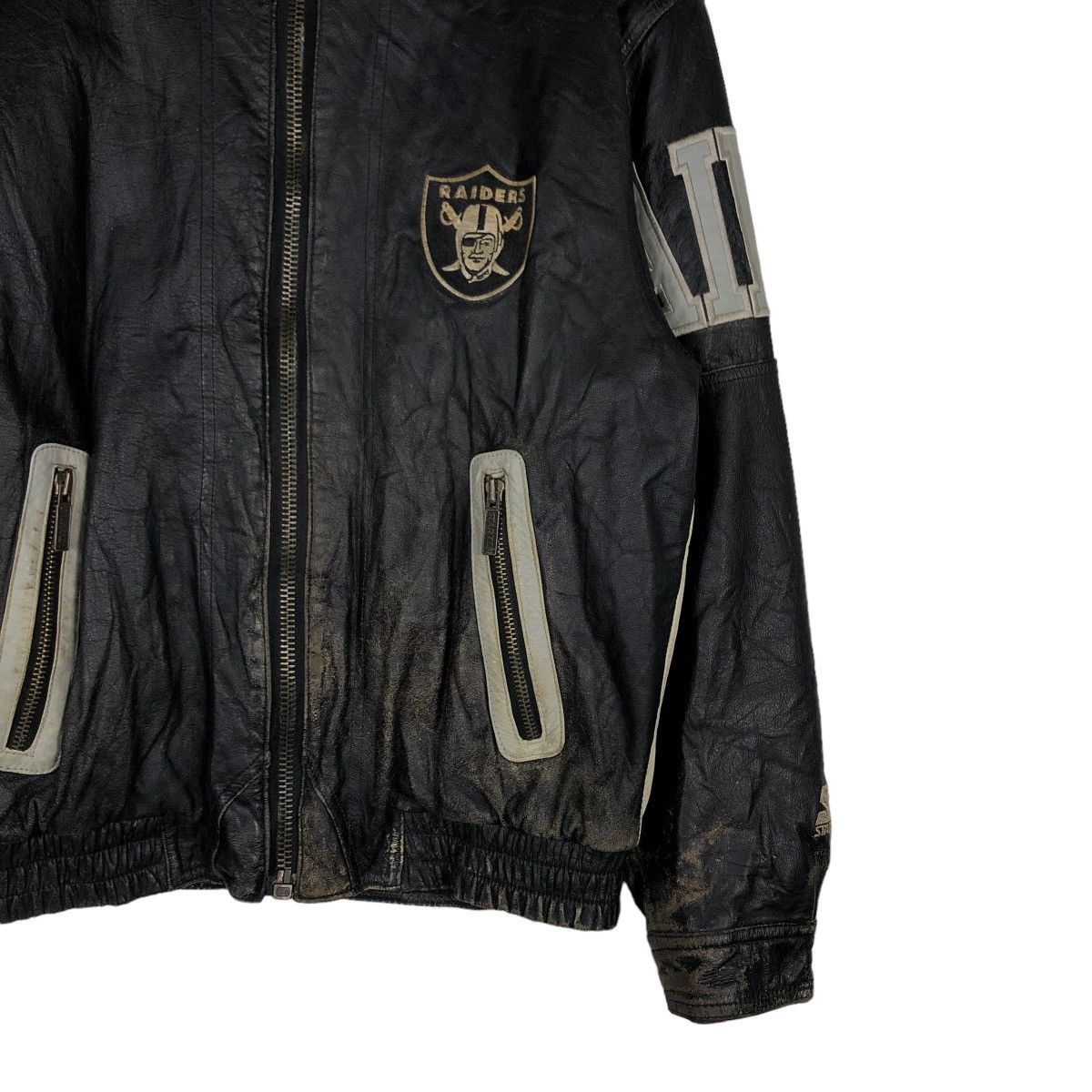 Starter 🔥VINTAGE LEATHER JACKET STARTER RAIDERS NFL BIG LOGO Size US M / EU 48-50 / 2 - 7 Thumbnail