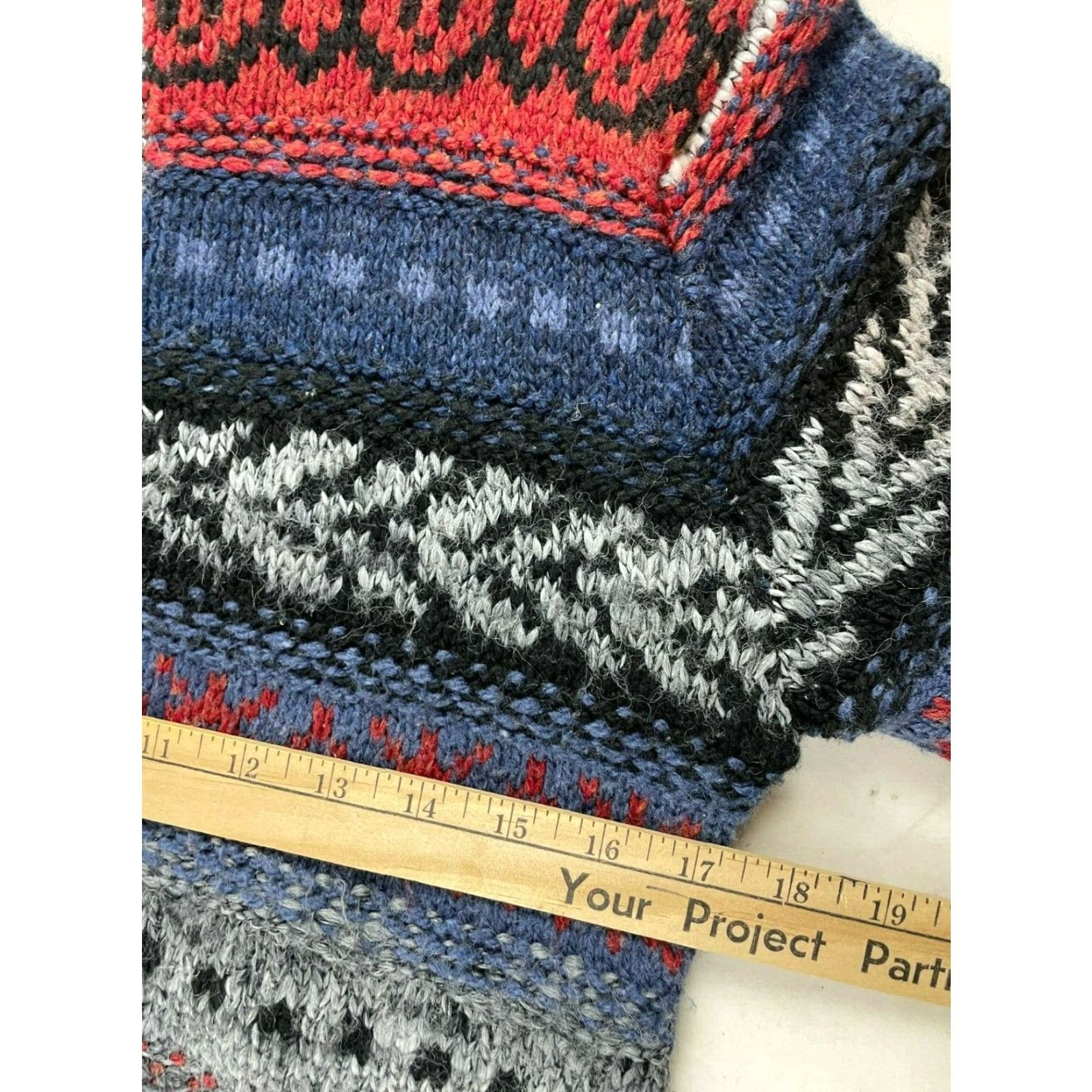 Vintage Tangents Sweater Women's S Gray Blue Red Fair Isle Full Zip Cardigan Wool Blend Size S / US 4 / IT 40 - 4 Thumbnail