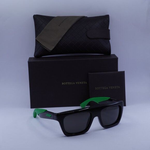 Bottega Veneta Bottega Veneta BV1232S 001 Sunglasses Black/Green Rectangle Size ONE SIZE - 4 Thumbnail