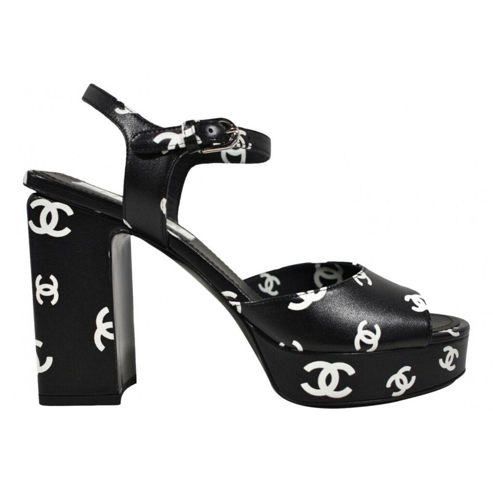 Chanel Chanel Lambskin CC Logo Platform Strap Block Heel Sandal 42 Size US 12 / IT 42 - 1 Thumbnail